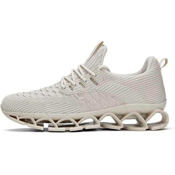 Women's Beige Slip-On Walking Running Shoes Blade Sneakers Non-Slip Comfort - Picture 2 of 7